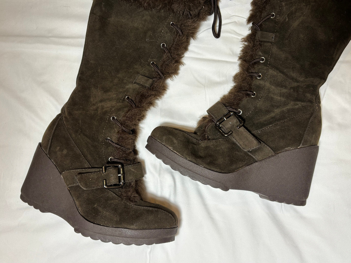 Breckelles Brown Fur Platform Boots - Size 6.5