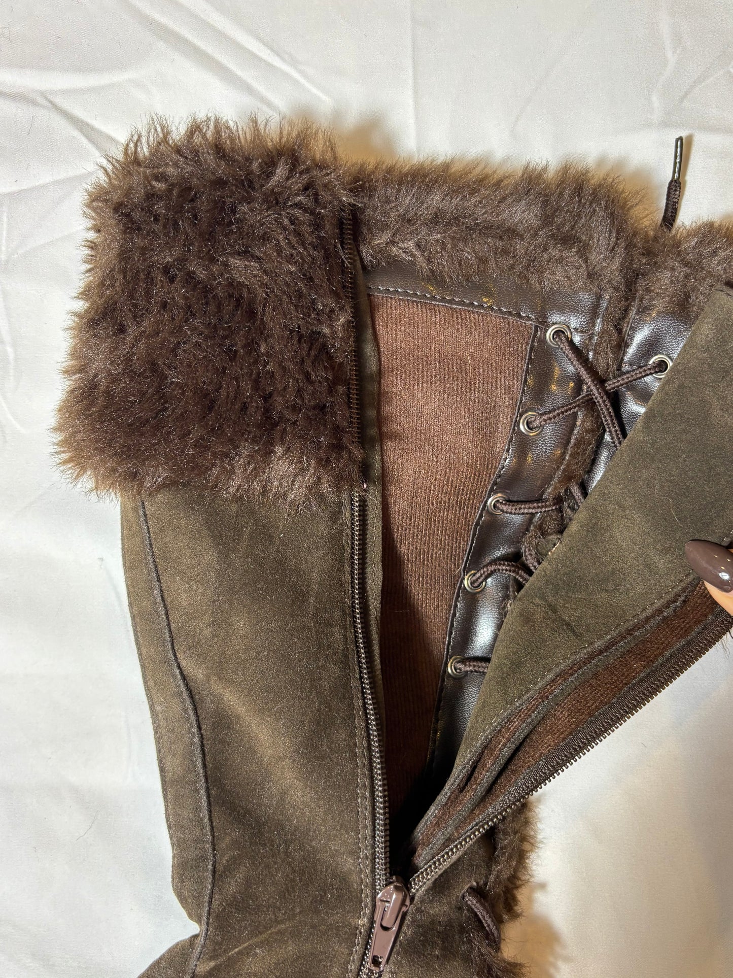 Breckelles Brown Fur Platform Boots - Size 6.5