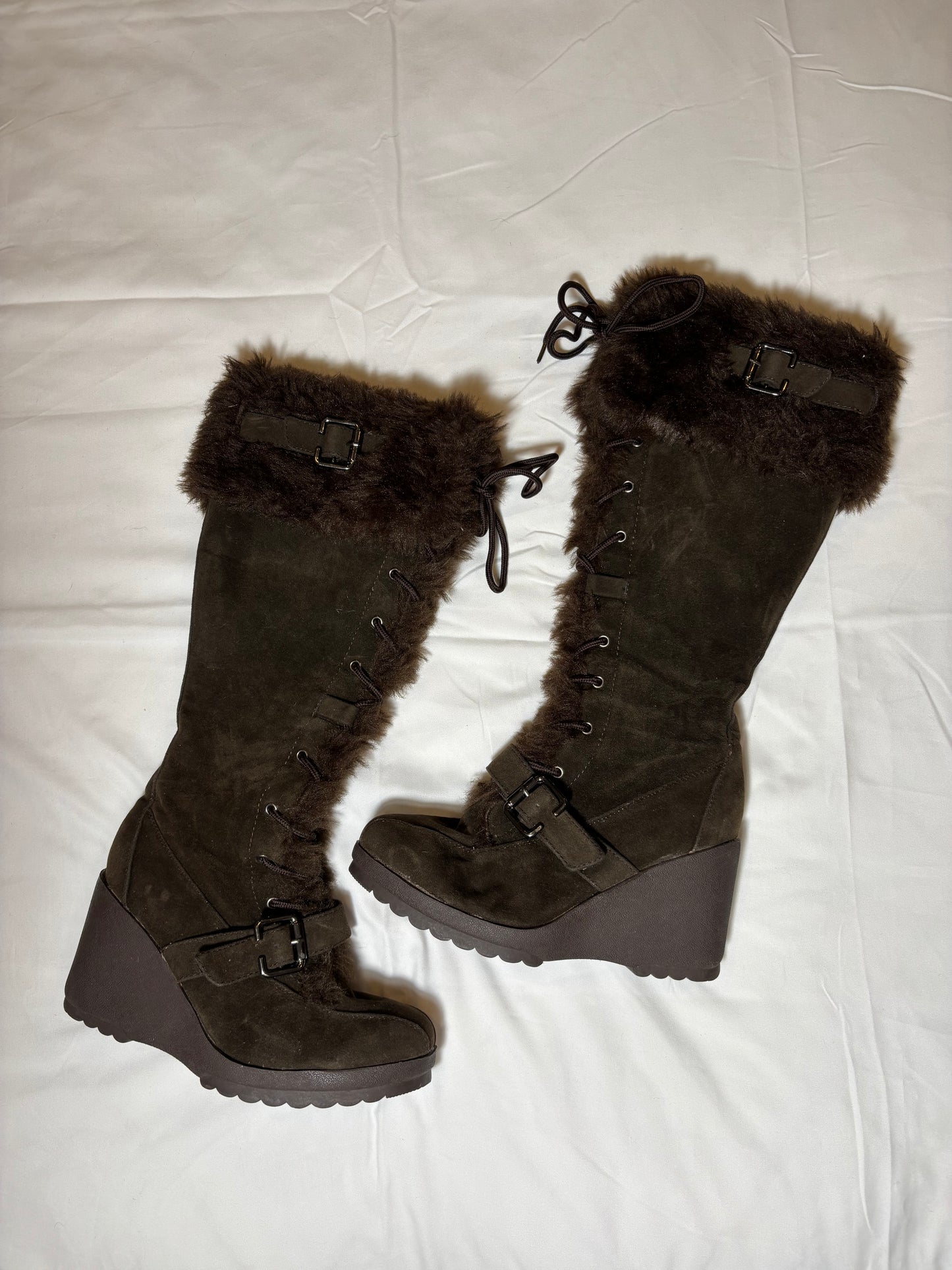 Breckelles Brown Fur Platform Boots - Size 6.5